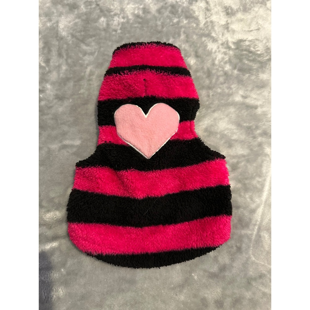 Unbranded Pet Sweater Unisex S Pink Black Striped Heart Fleece Vest Dog Coat